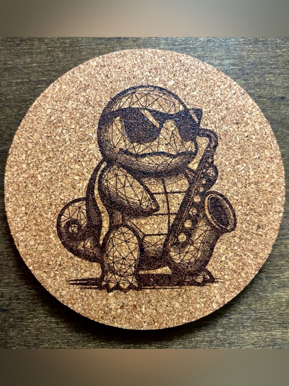 Pokemon Saxophone Squirtle Laser Engraved Cork Coaster